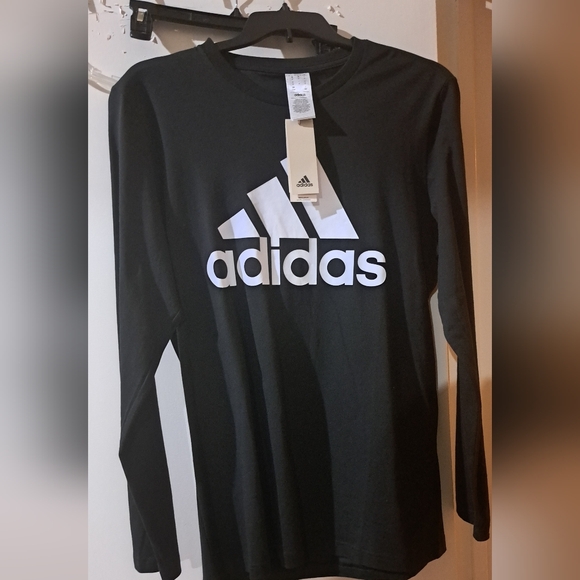 Adidas Black Long Sleeve Tee with White Logo - Picture 1 of 3